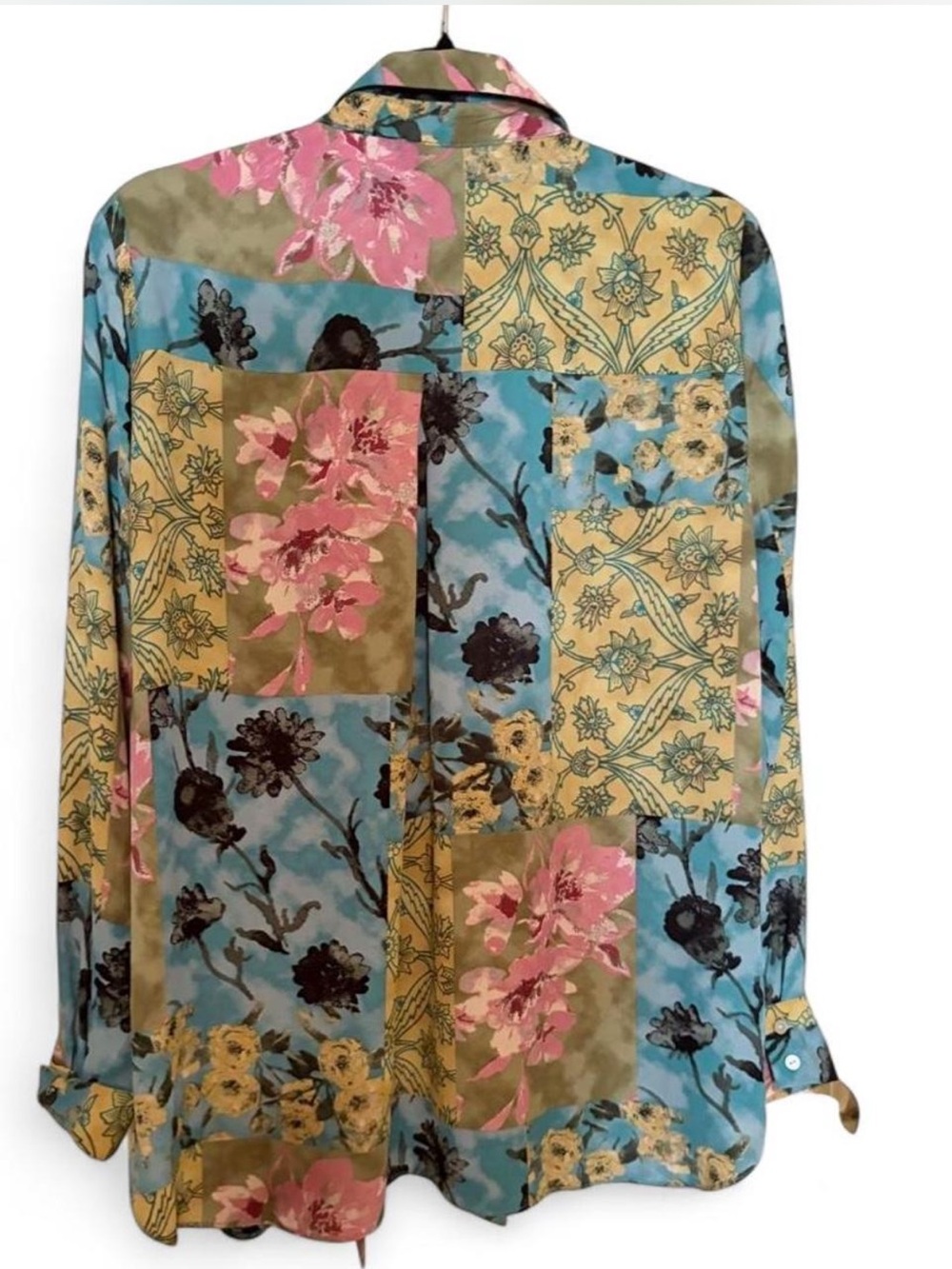 Rose & Olive Multicolor Floral Patchwork Tie-Front Button Shirt - Picture 7 of 7